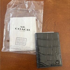 Coach Dark Gray Croc-Embossed Card Holder